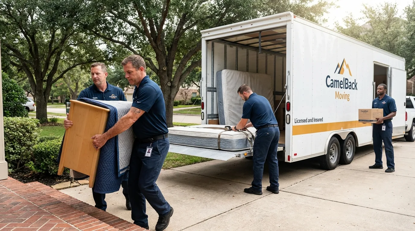 Crew loading residential truck for cross-state move from Augusta, WI